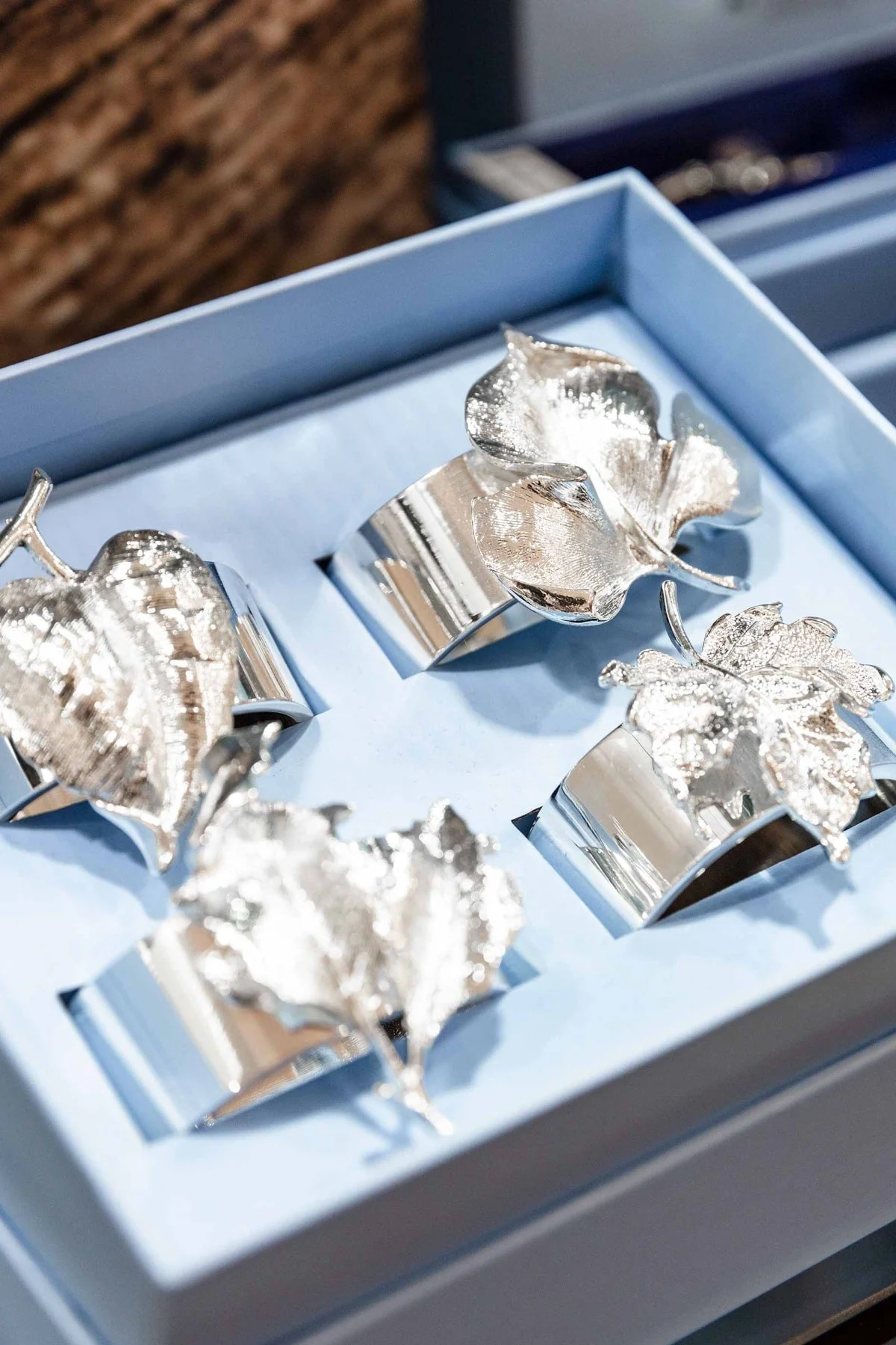 Silver Plated Leaf Napkin Rings Set of 4