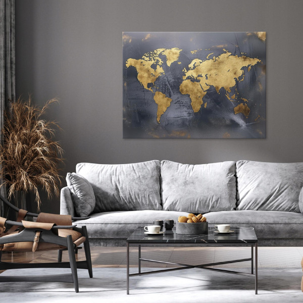 Obraz Mapa Świata Czarny Złoty Na Płótnie Ścianę 60X40