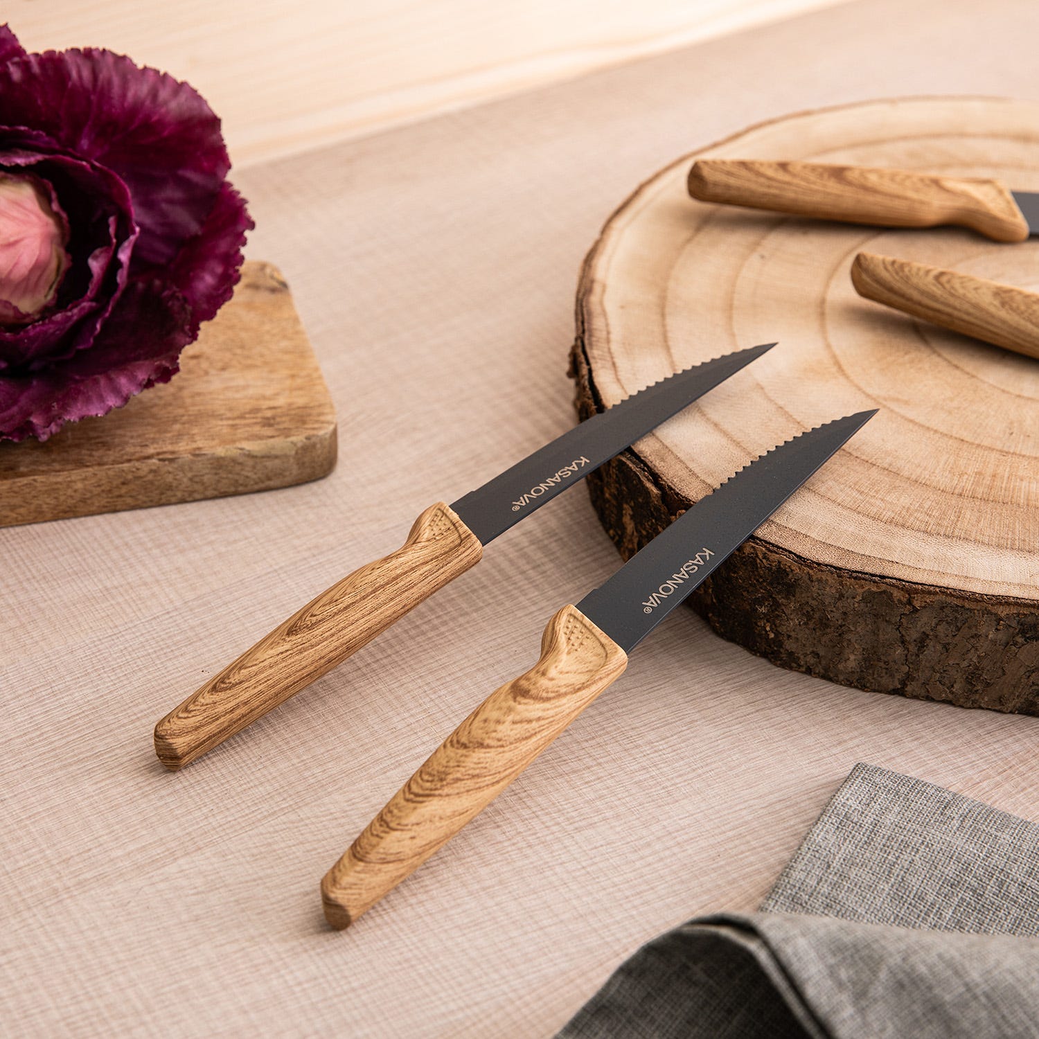 Set 6 coltelli bistecca con manico effetto legno