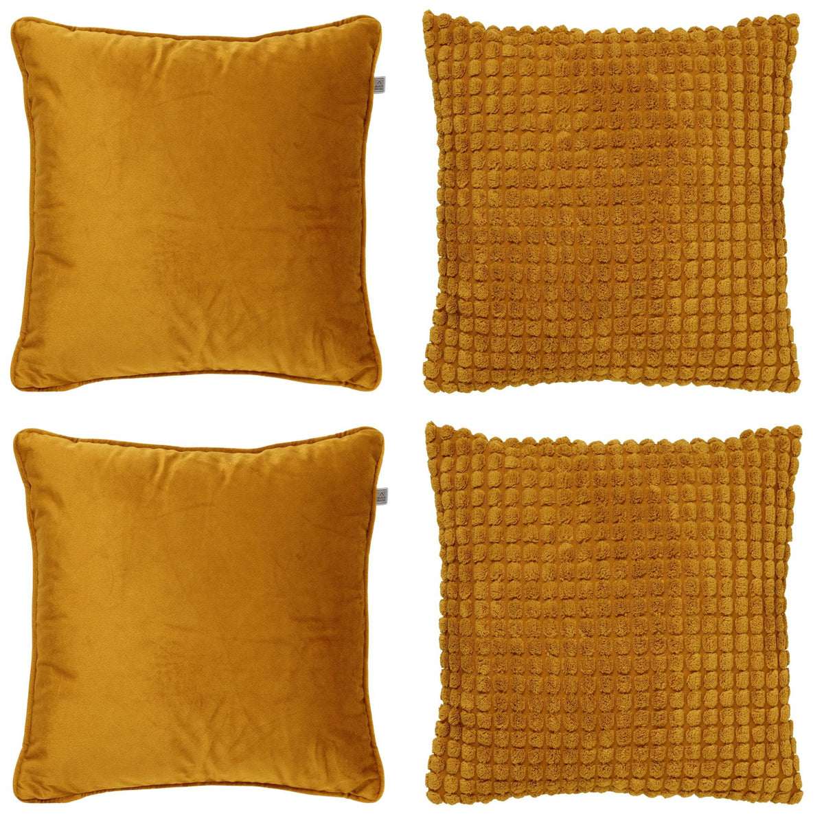 KUSSENSET - 4-delig - Texture Harmony - 45x45 cm - inclusief binnenkussens - geel