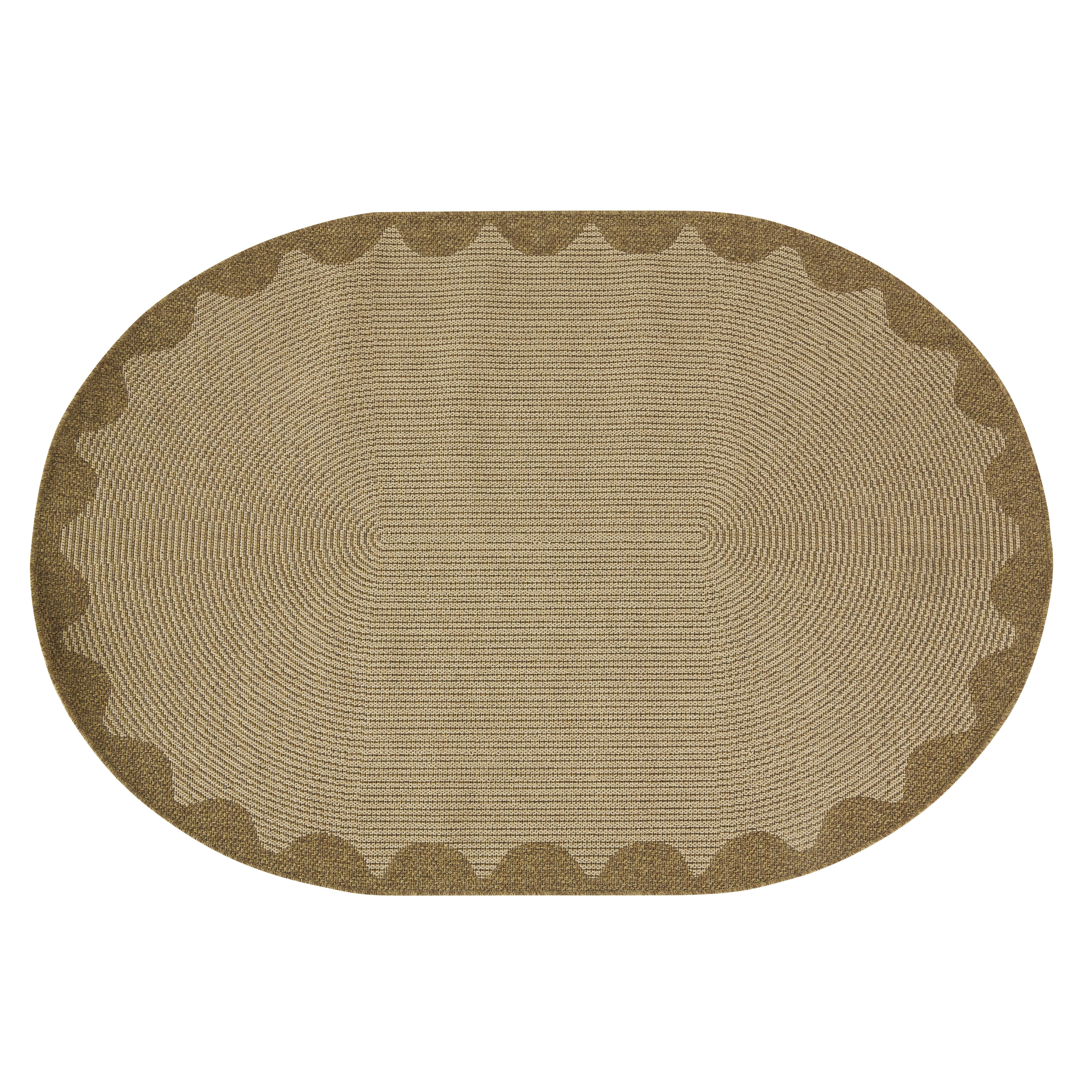 TUDY - Tapis d'extérieur ovale tressé motif vagues vert kaki 160x230