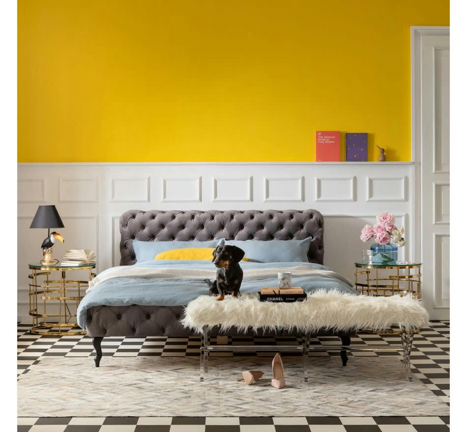 DESIRE - Lit 180x200 capitonné en velours gris