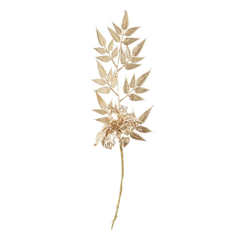 Branche décorative No&euml;l fleur et baies dorée