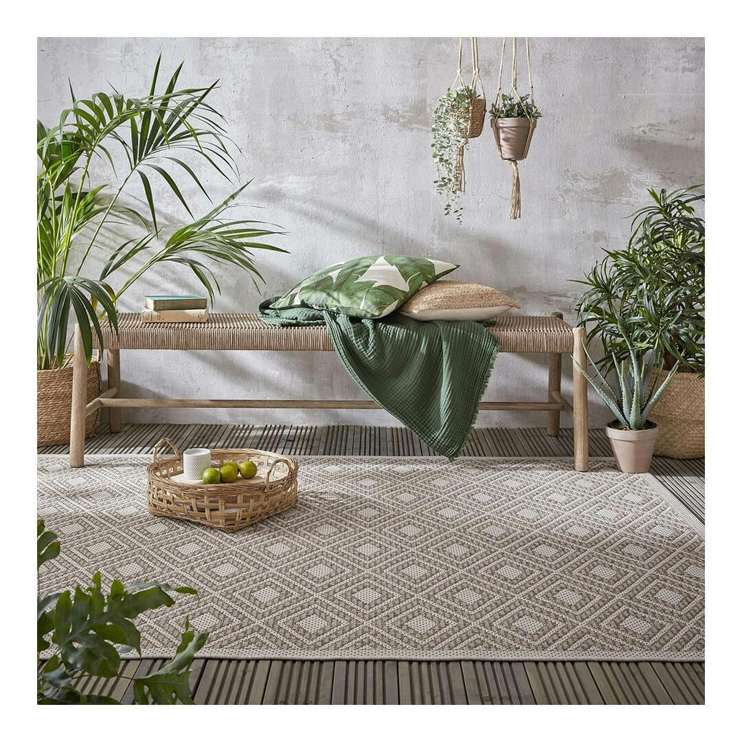 ALMADA - Tapis géométrique design en polypropylène beige 60x230