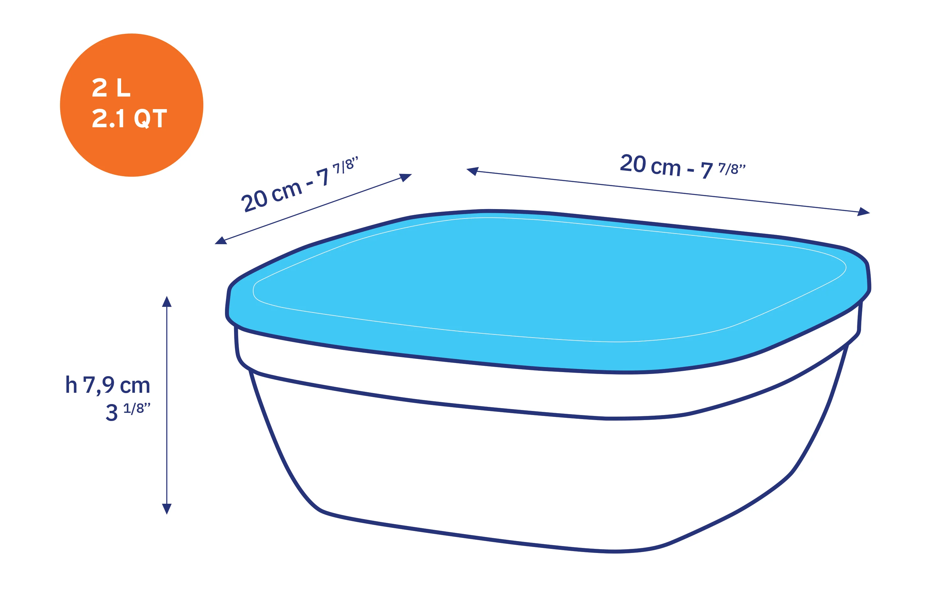 Freshbox - Boite de conservation carrée couvercle bleu 2L