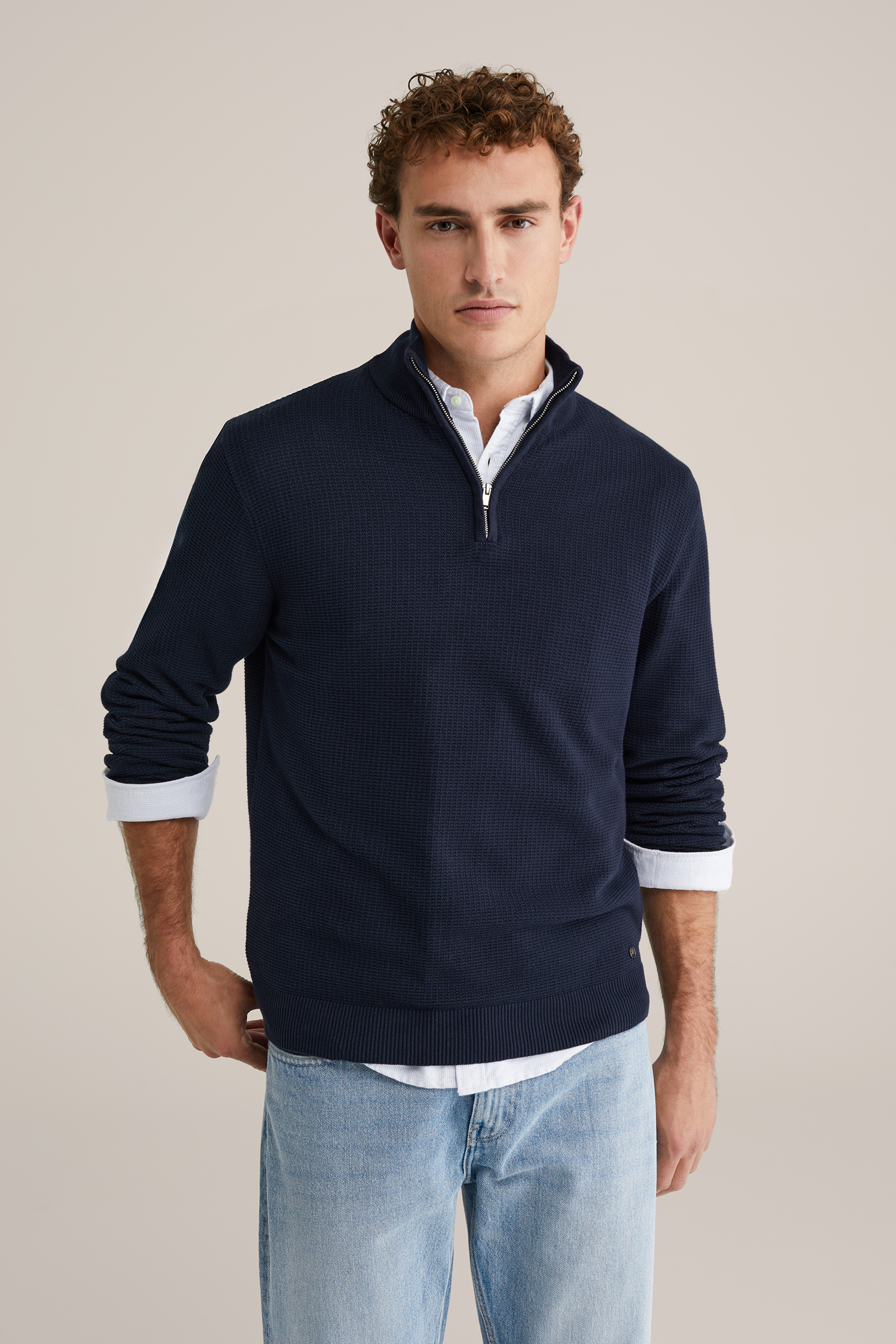Heren Regular fit trui met structuur en quarter-zip