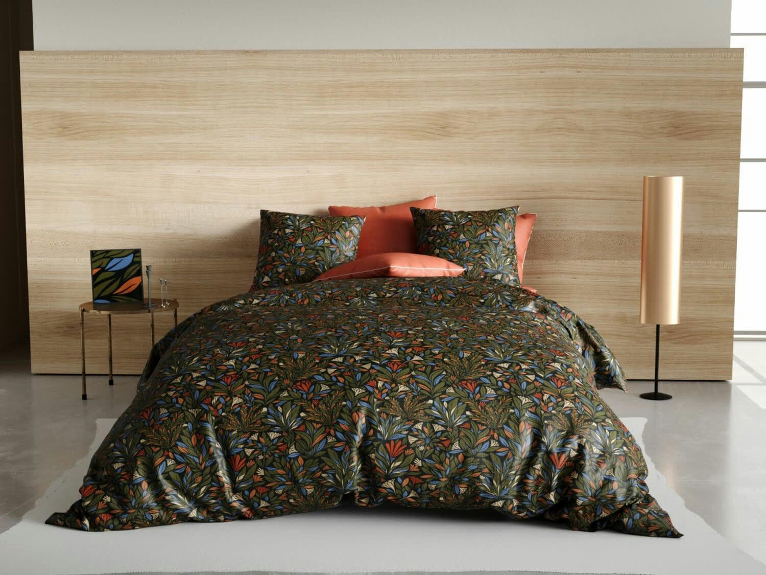 BOGOTA - Parure housse de couette percale de coton vert 140x200 cm