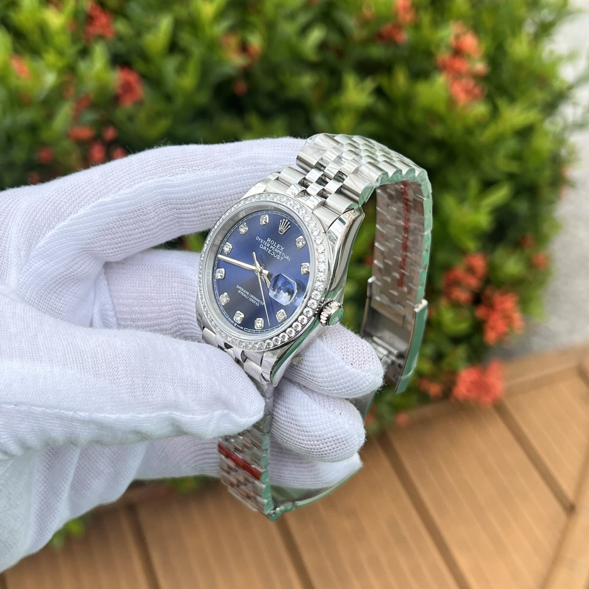 Rolex Datejust 316L Steel Blue Dial CZ Diamonds 36mm Jub Replica