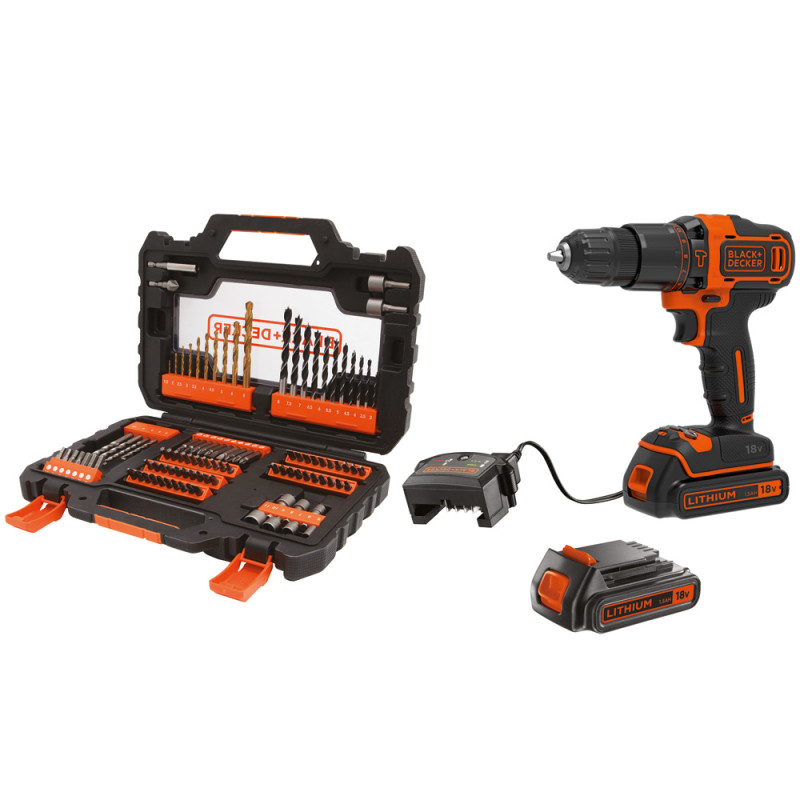 Coffret de perceuse à percussion sur batterie BDCHD18S2KA-QW 18 V BLACK DECKER