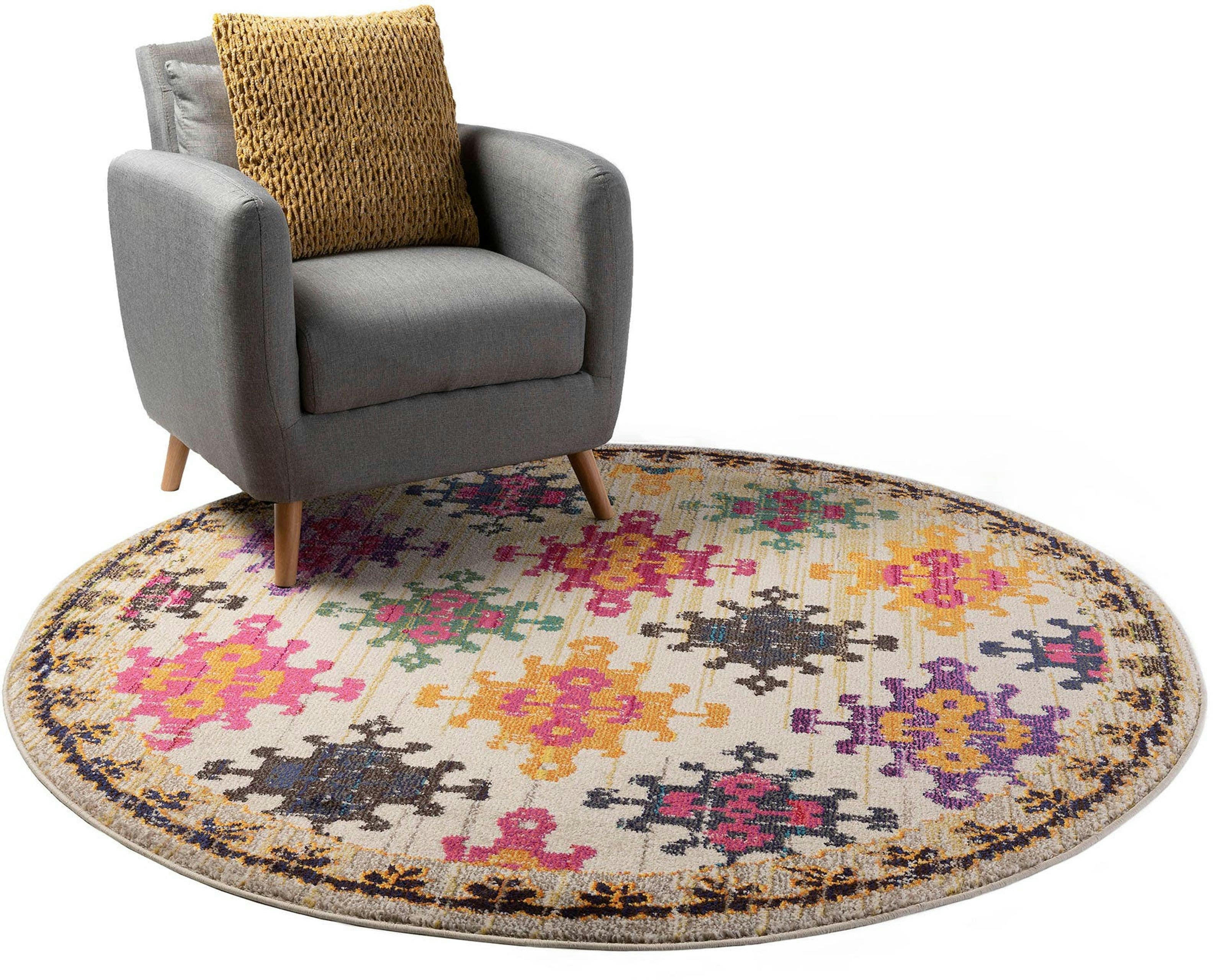 CASA - Tapis multicouleur/beige D 120 rond
