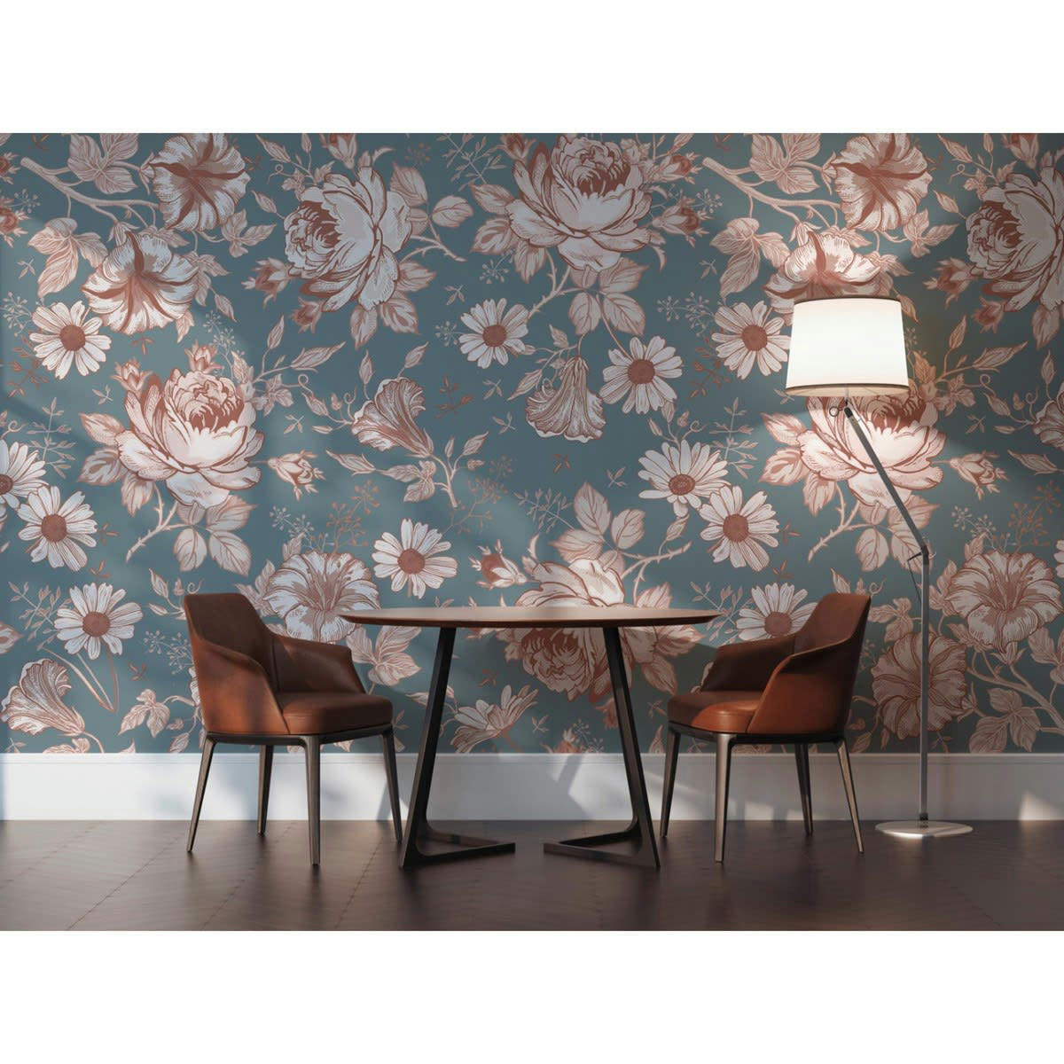 AMÉLIA - Papier peint panoramique motif floral Bleu 288x280cm