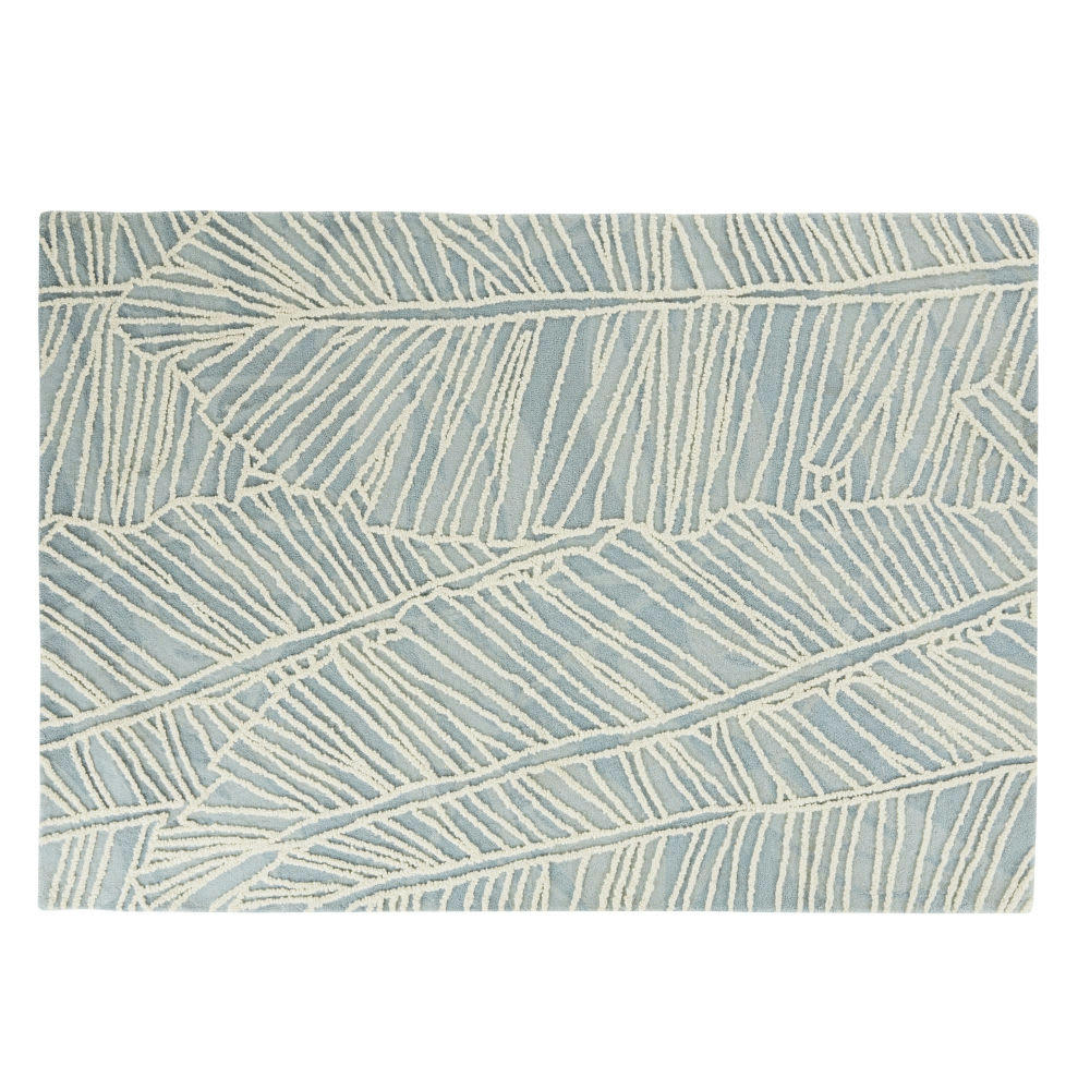 MANDRIER - Tapis tufté imprimé végétal bleu et écru 140x200