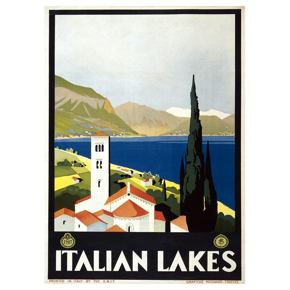 - Tableau affiche touristique vintage Lacs Italiens 50x70cm