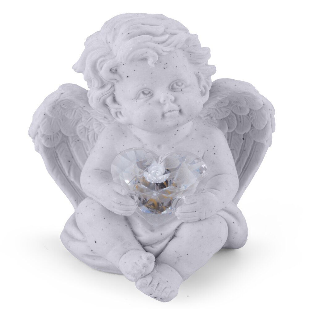 Décoration funéraire solaire ange avec coeur polyrésine 10x9xH9,5cm