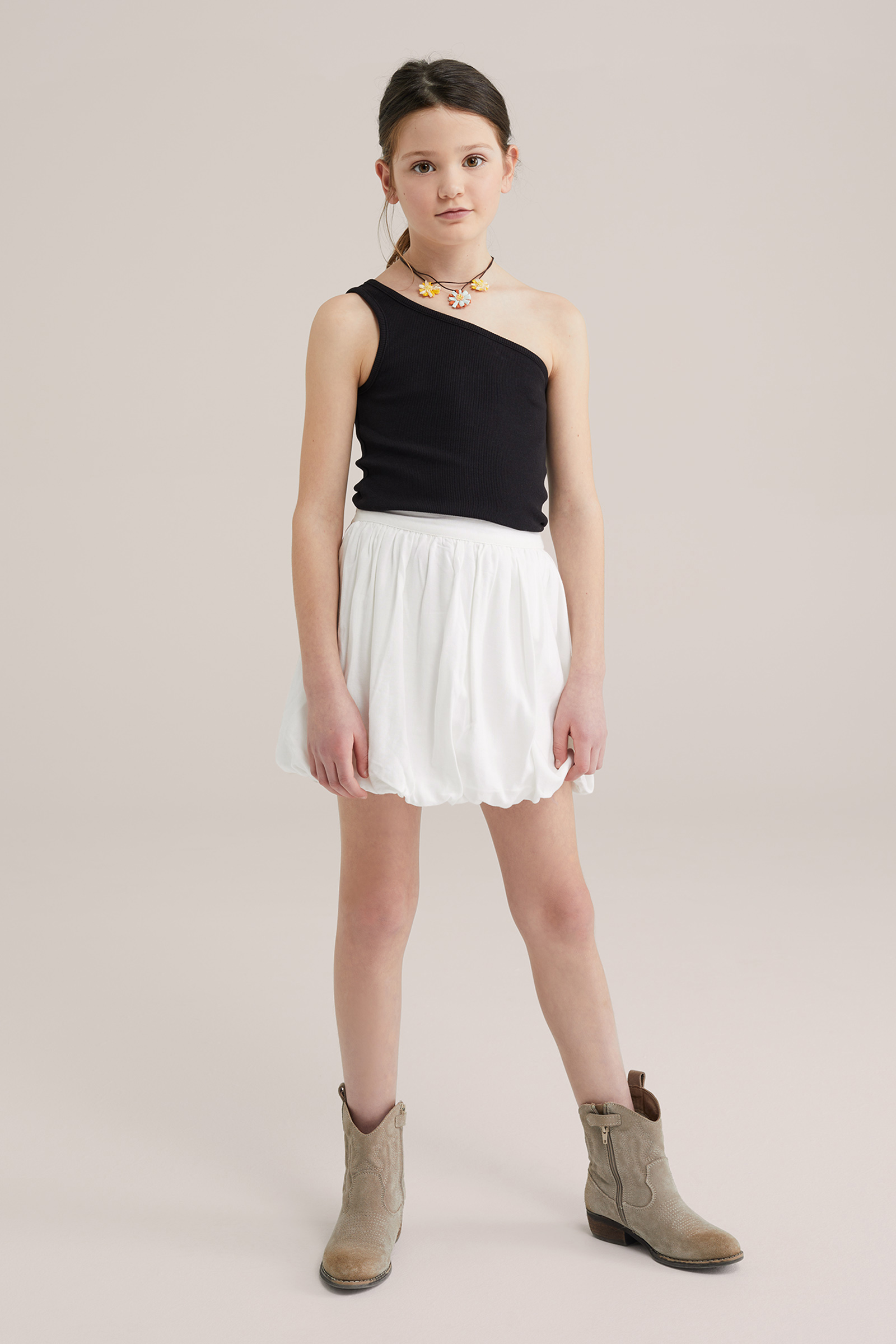 Meisjes one-shoulder top met dessin