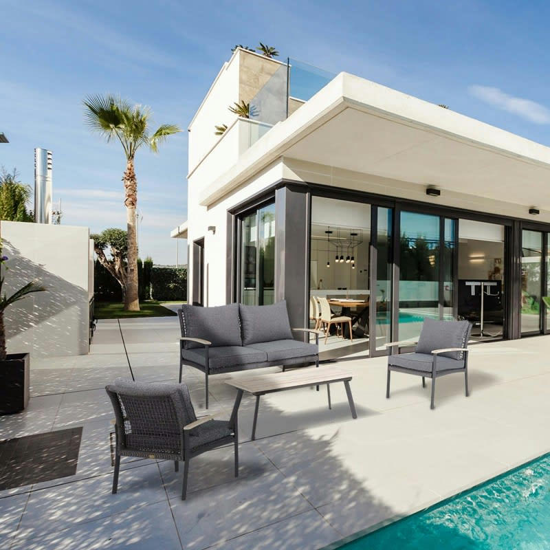 GENOVA - Salon de jardin 4 places moderne en corde gris