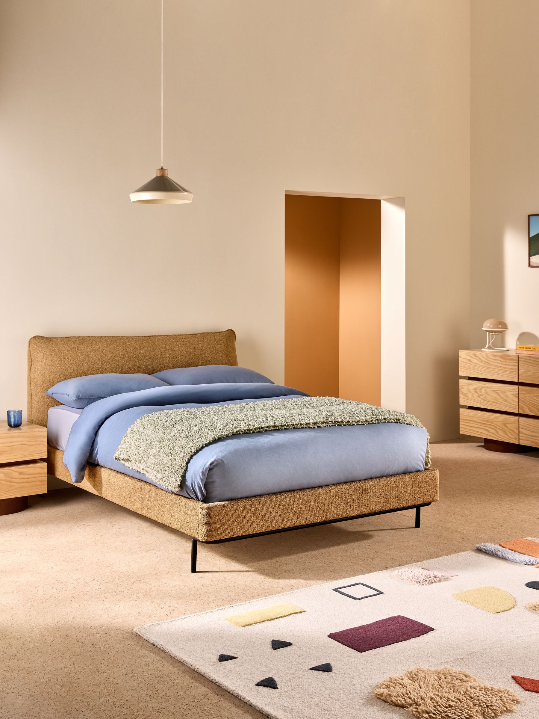 Harlow Bed in Soft Touch Boucle Caramel