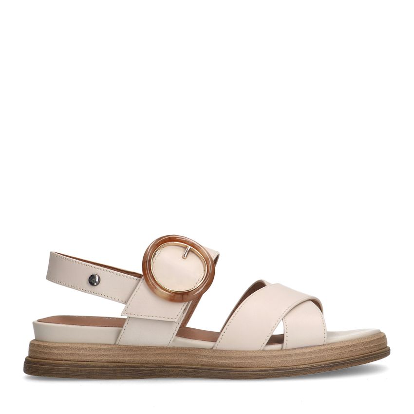 No Stress Cr&eacute;me witte leren plateau sandalen met gesp
