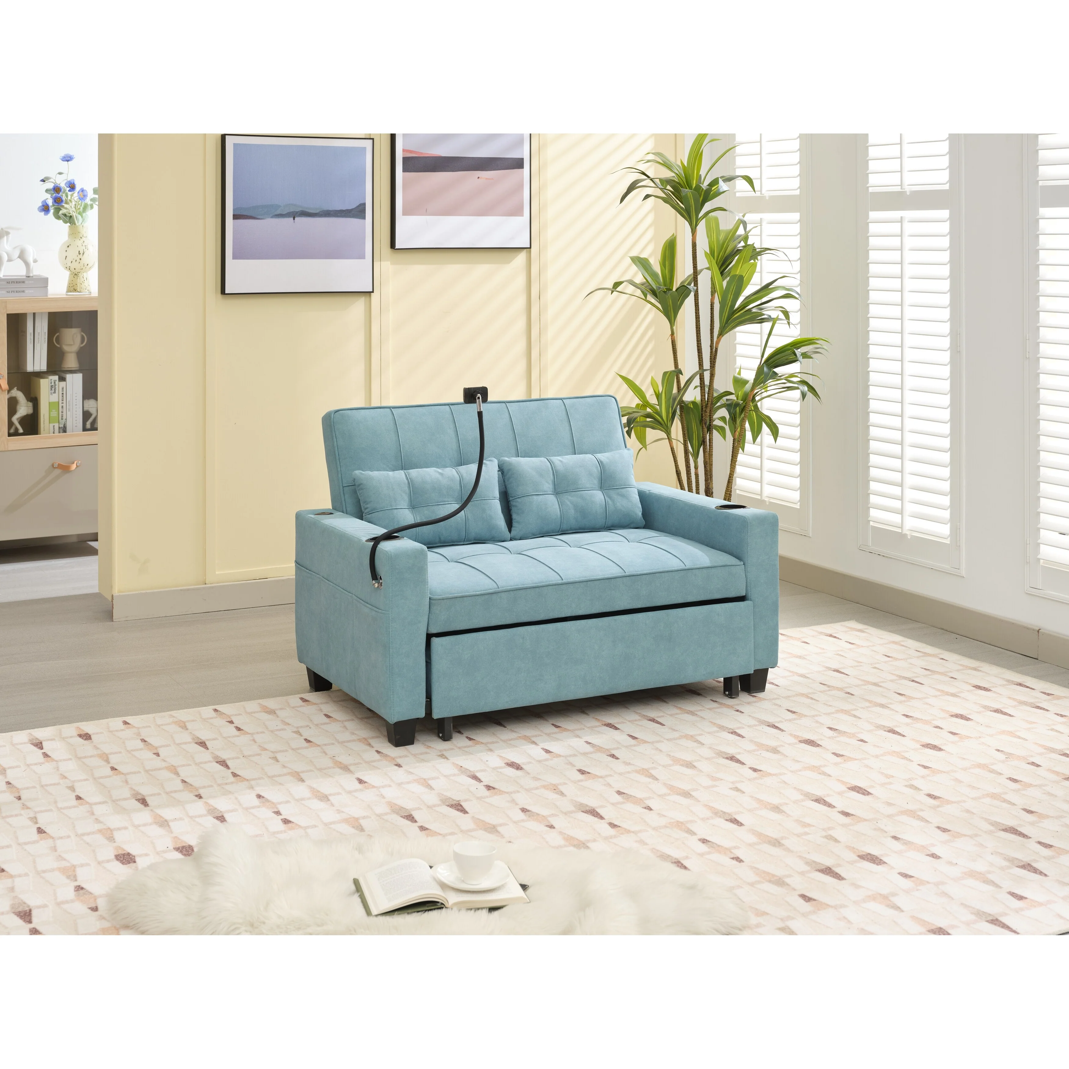 3-in-1 Pull Out Convertible Sleeper Sofa Bed with USB Ports