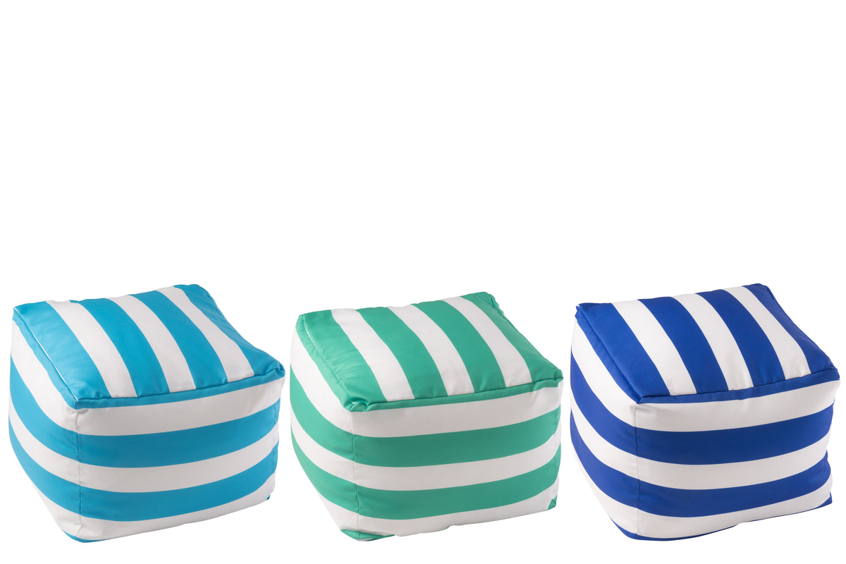 J-Line poef Gestreept - polyester - blauw/groen - set van 3