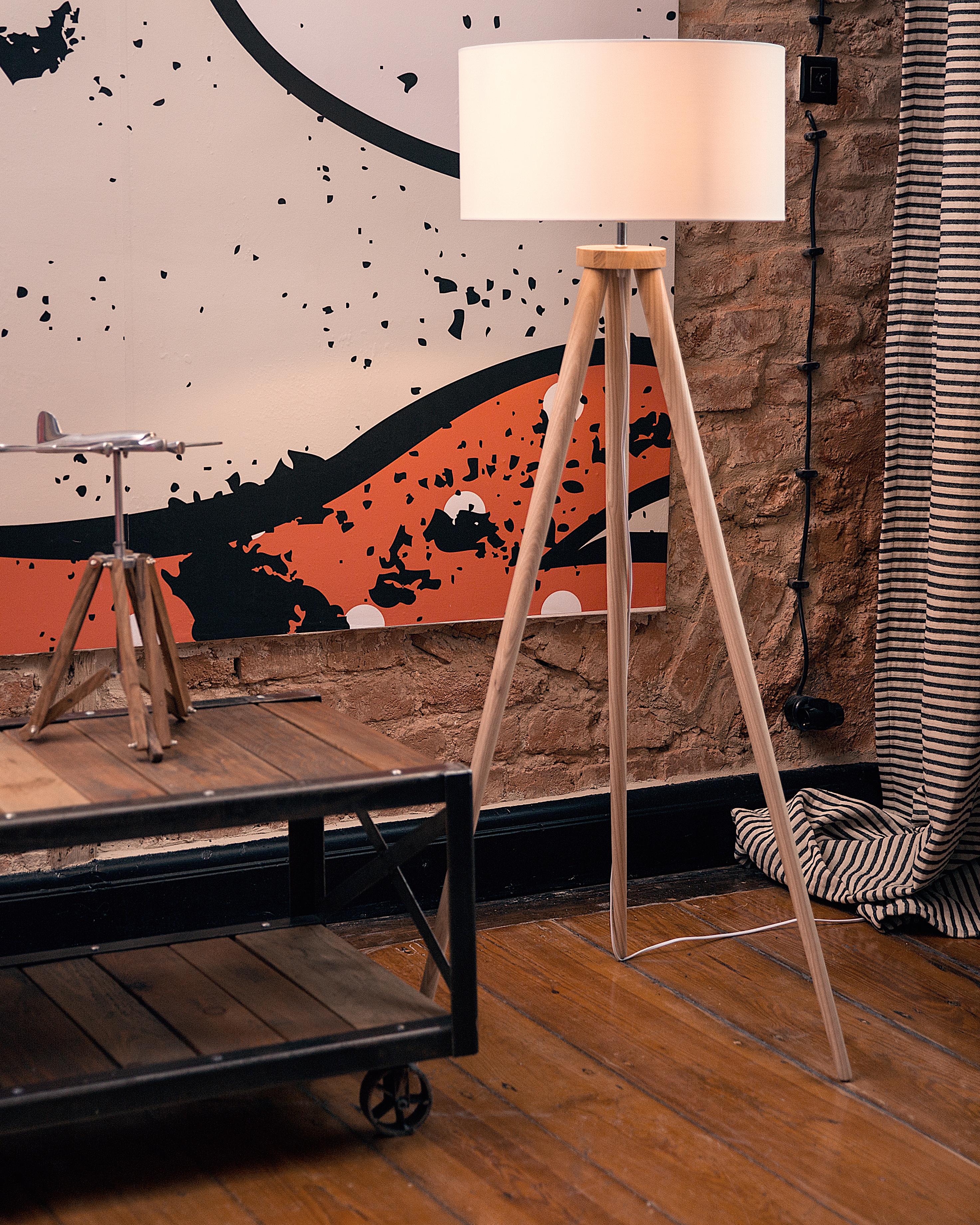 Floor Lamp NITRA Oak Wood White