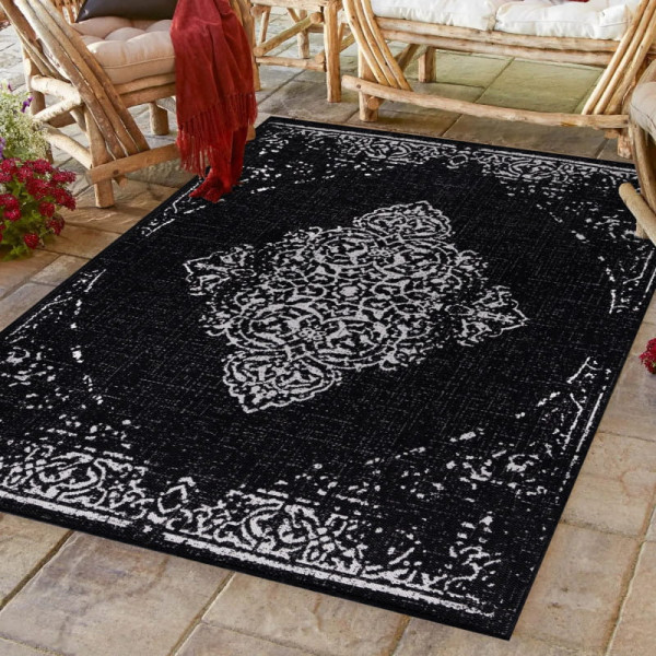 Dywan zewnętrzny Sunny ornament czarny 120 cm x 170 cm