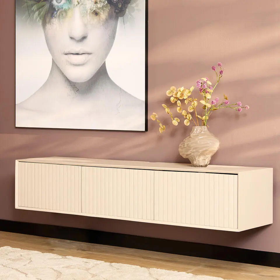 Zwevend Tv-meubel Zandkleur Hout - 160x35x30cm - Madison