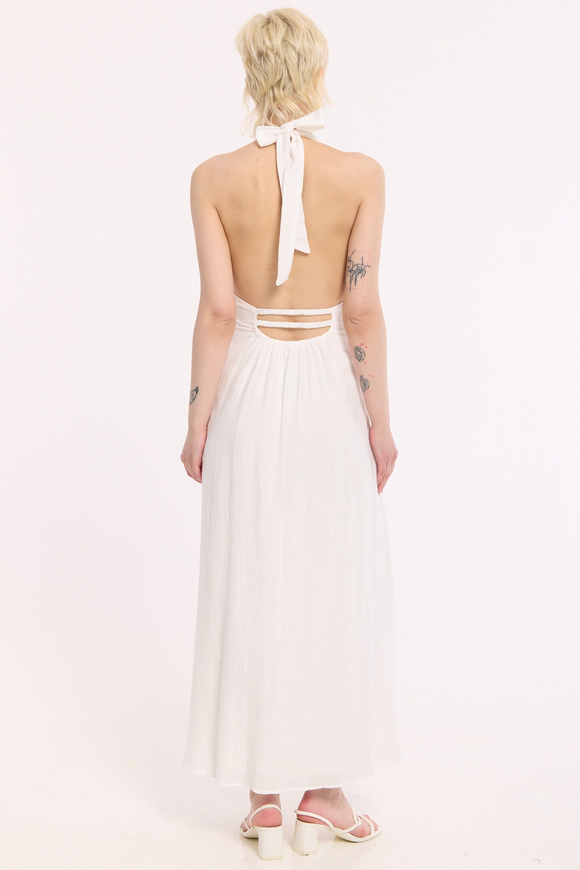 House of Holland Halter Neck Open Back Cotton Maxi Dress