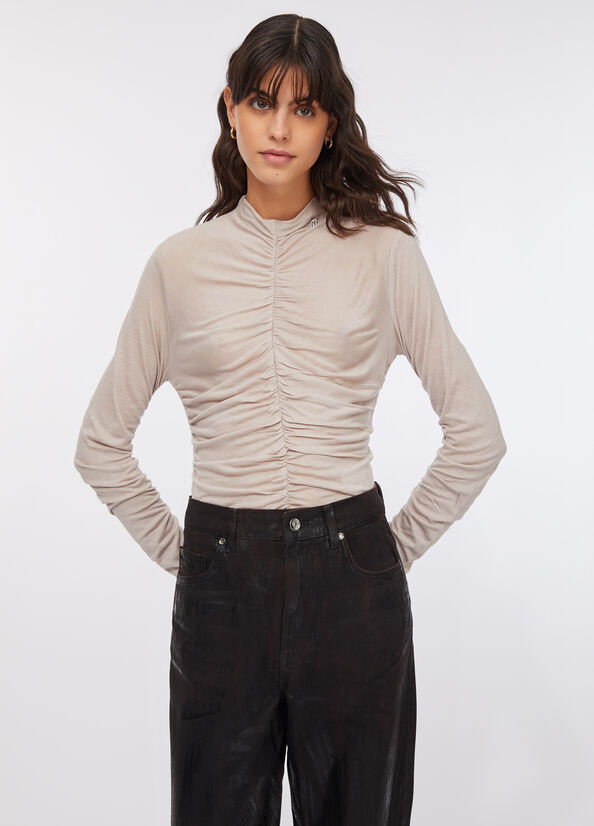 Top arricciato in misto lana