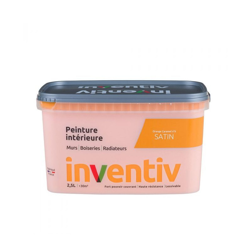 Peinture pour mur boiserie radiateur Orange Caramel n°6 satiné 2,5 L INVENTIV
