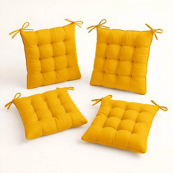 Lot de 4 Galettes de chaise en polyester 40 x 40 cm jaune