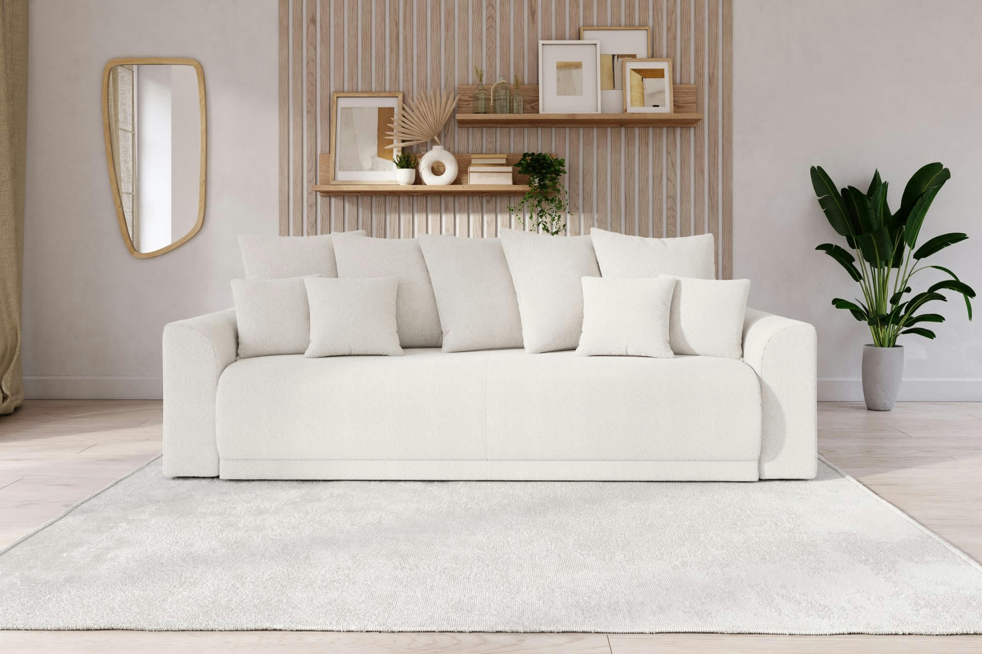 NOVA - Canapé droit convertible en tissu 3 places blanc