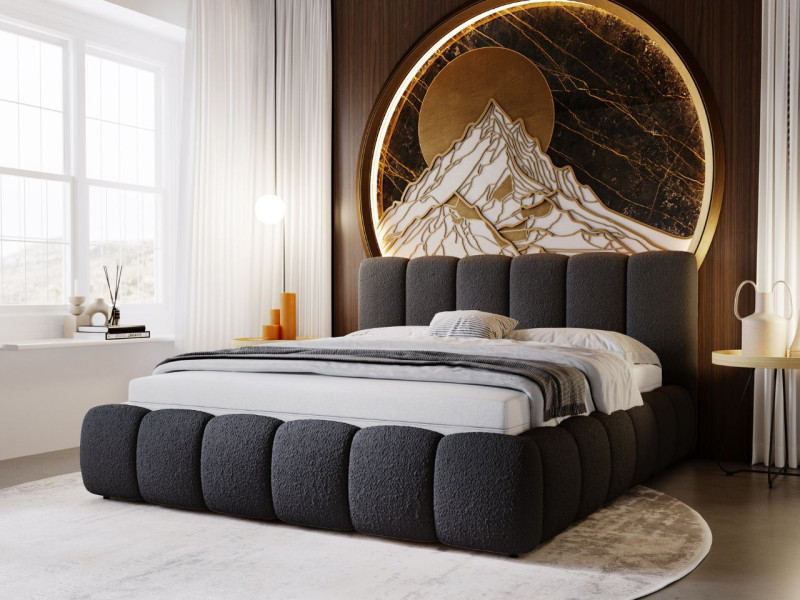 Łóżko tapicerowane CLOUD 200x200 czarne w tkaninie Boucle