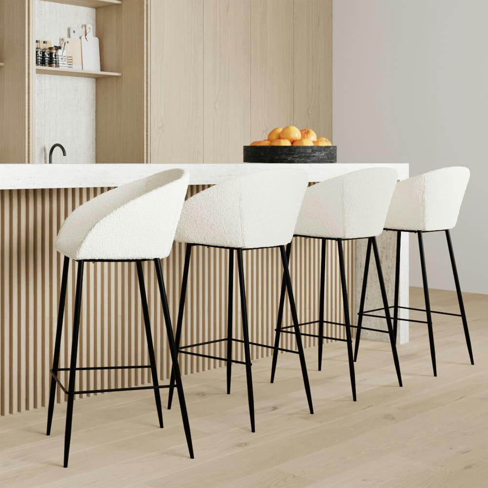 MARQUISE - Chaise de bar effet laine bouclette blanche 75 cm (lot de 2)