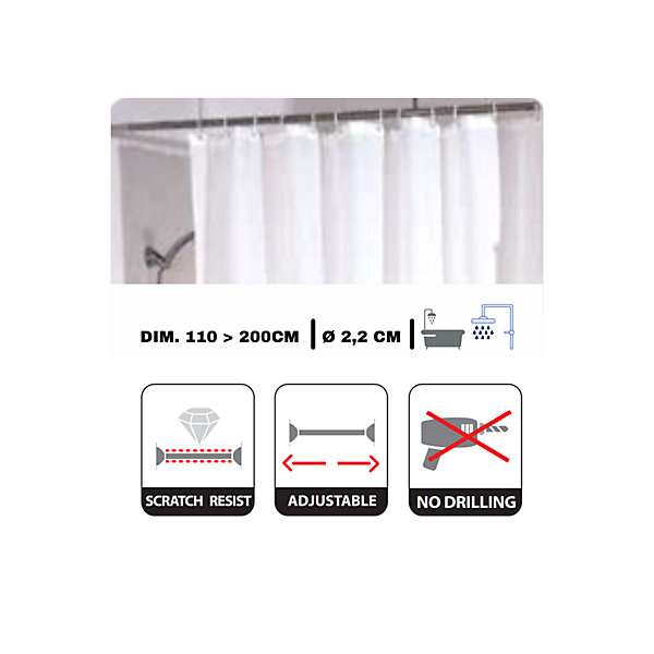 Barre tringle pour rideau de douche ou baignoire extensible sans perçage 110200cm Inox MSV