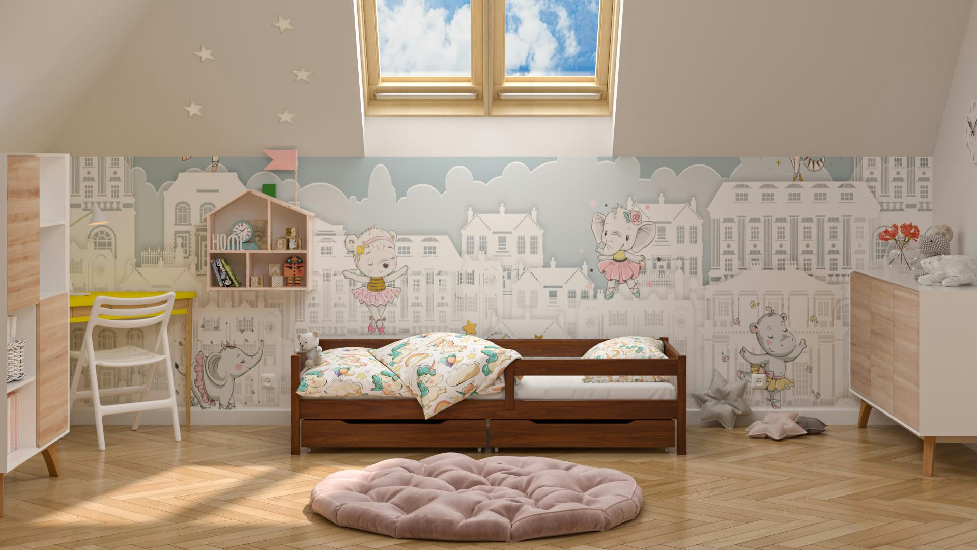 - Lit simple en pin massif 200x90 palissandre