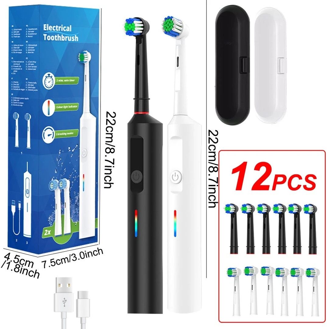 SPETLEK Black Toothbrush Electric Rechargeable Pro Rotating Brush