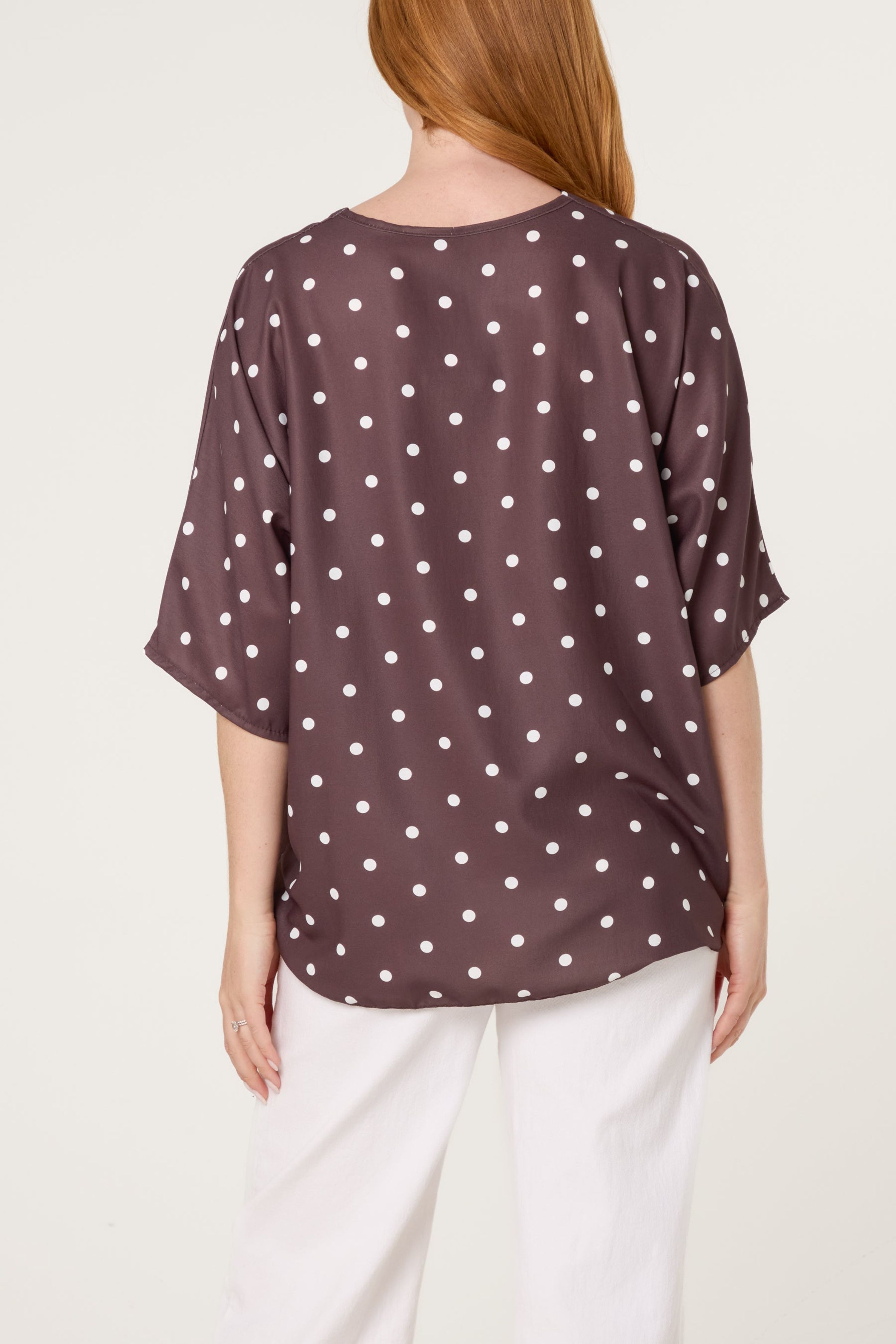 Blue Vanilla Brown Polka Dot Knot Front Top