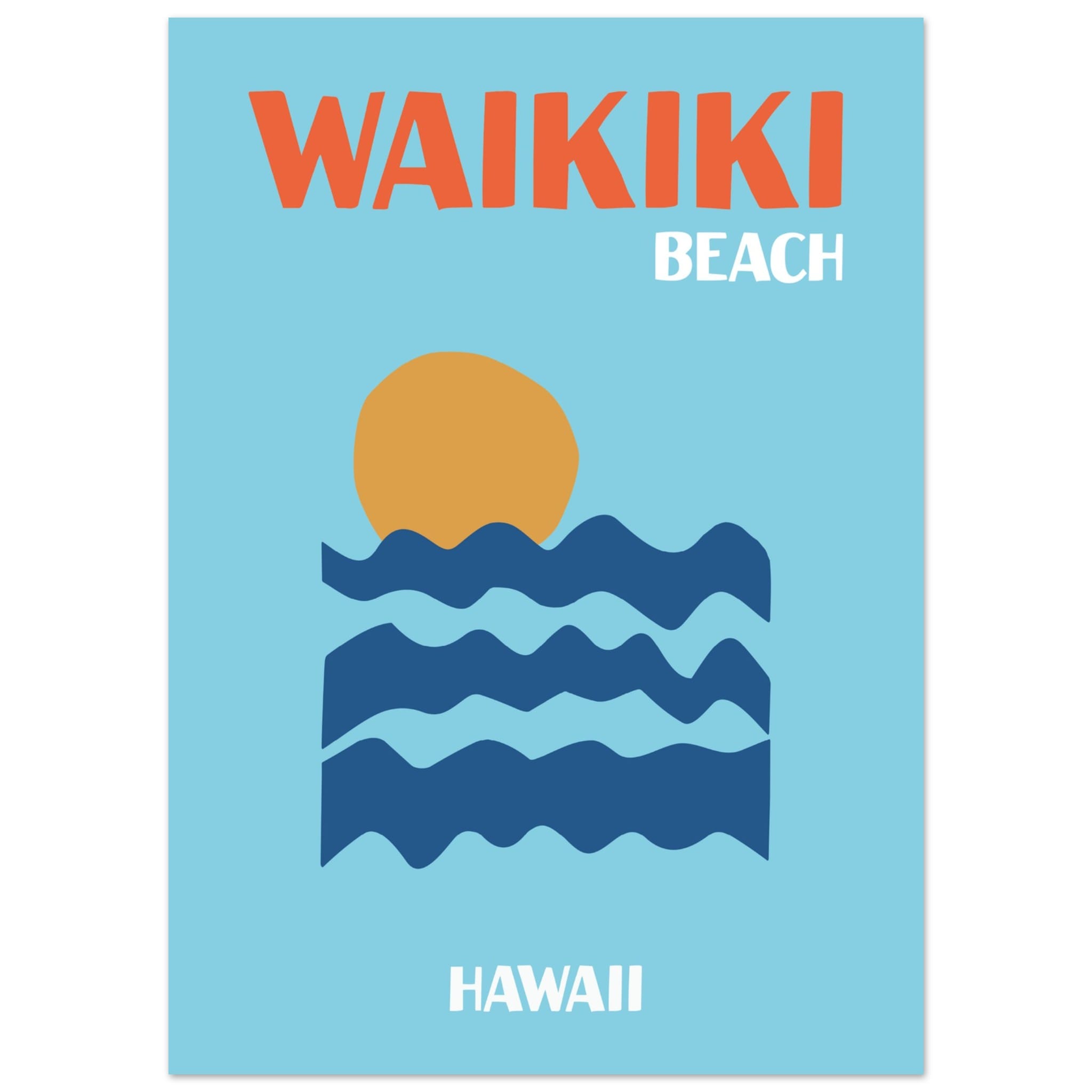 Artfulprints Poster Hawaii - Waikiki Beach  - 50x70 cm - Blauw