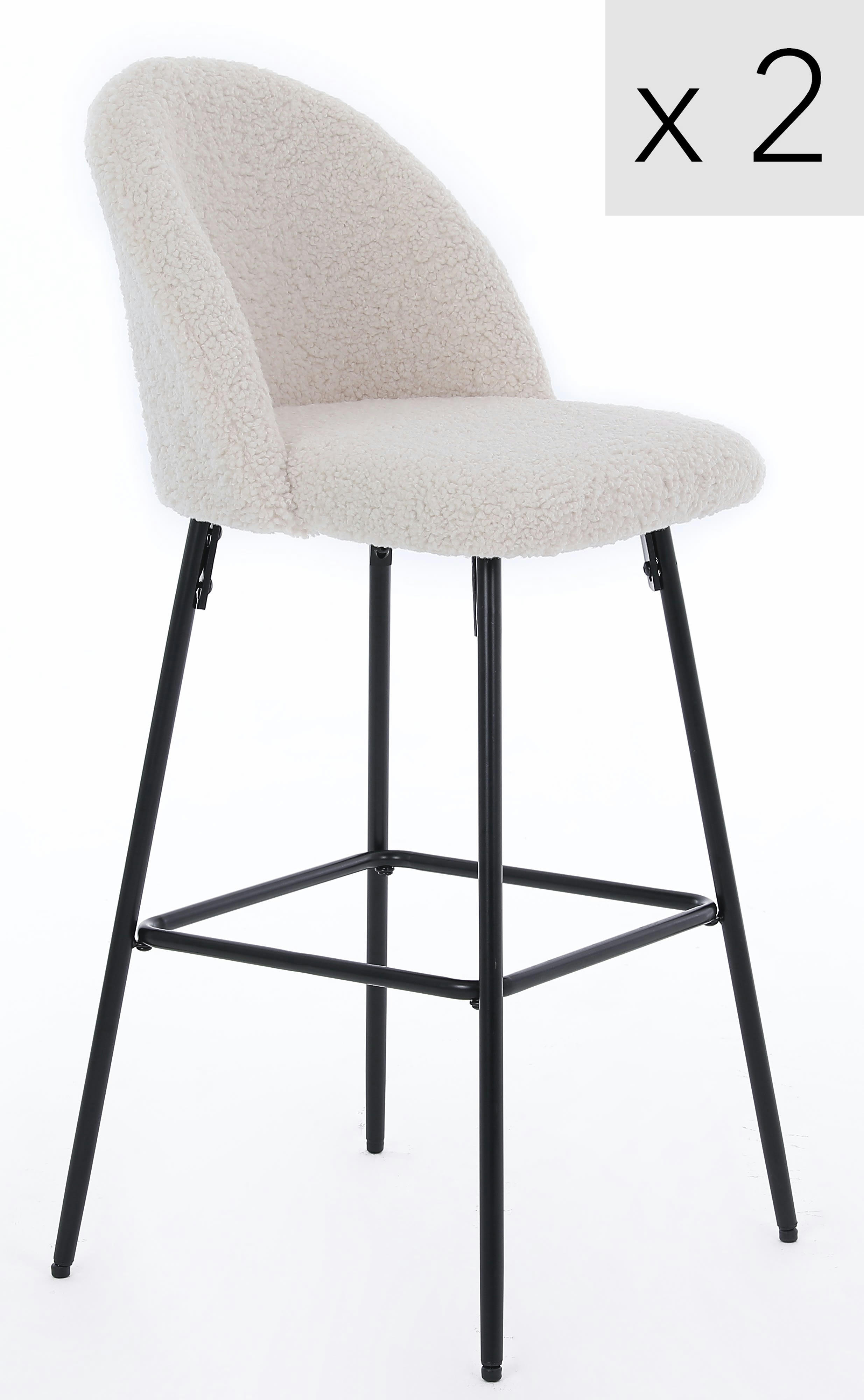 - Lot de 2 tabourets de bar en métal et bouclettes blanches