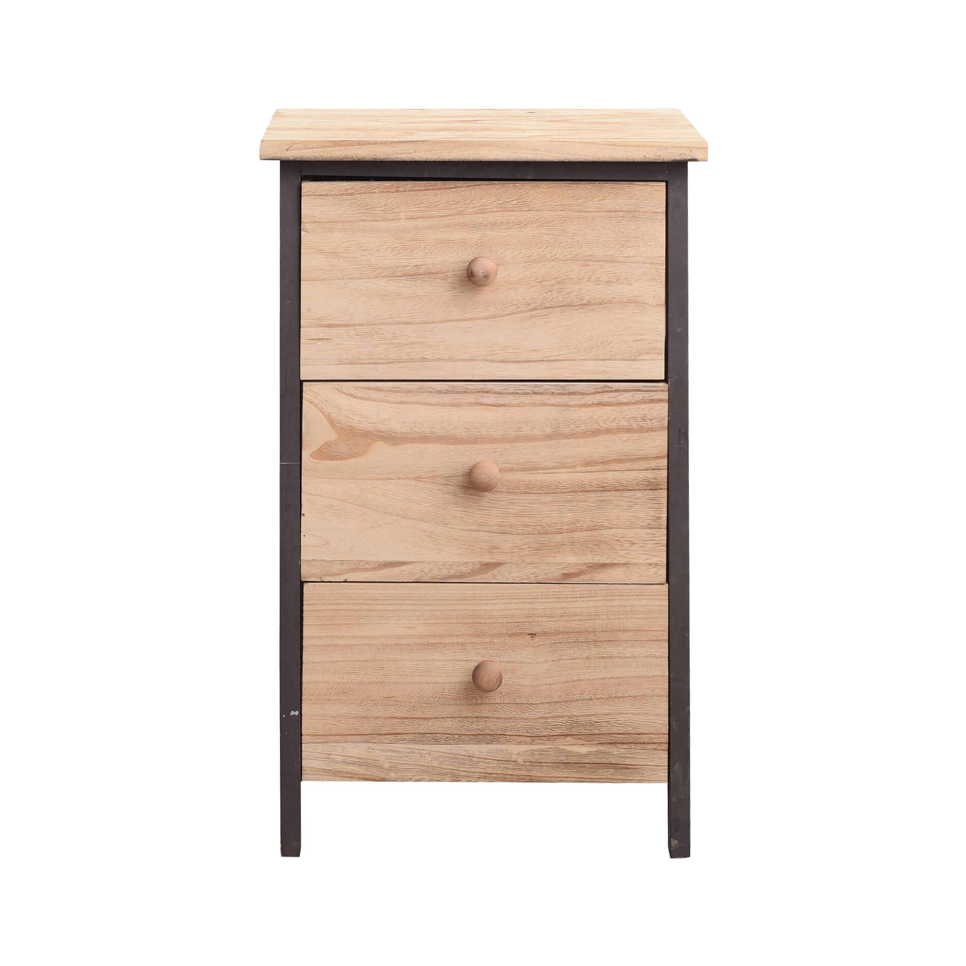 - Table de chevet avec 3 tiroirs en bois naturel et noir