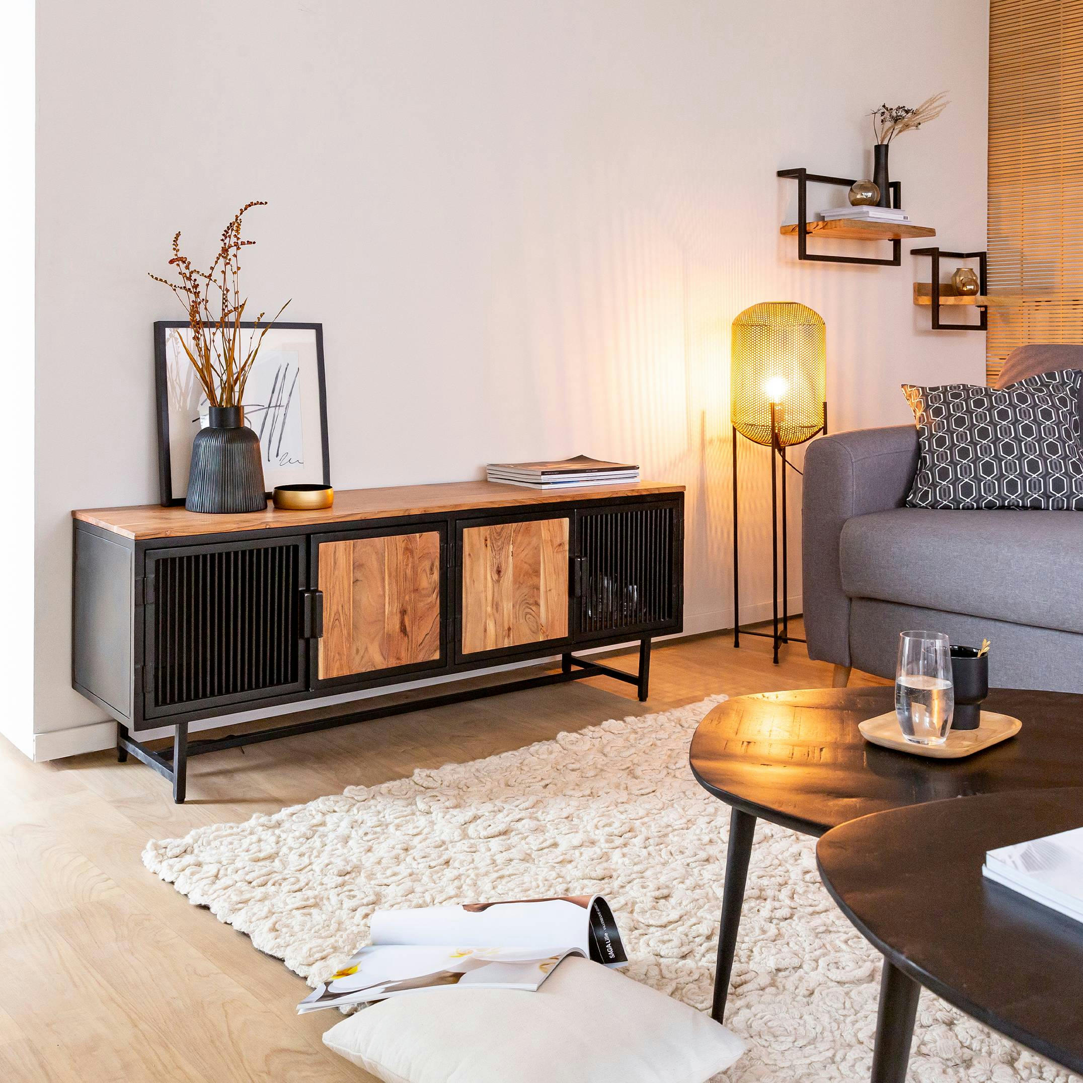 MATTIA - Meuble TV en bois noir 150 cm