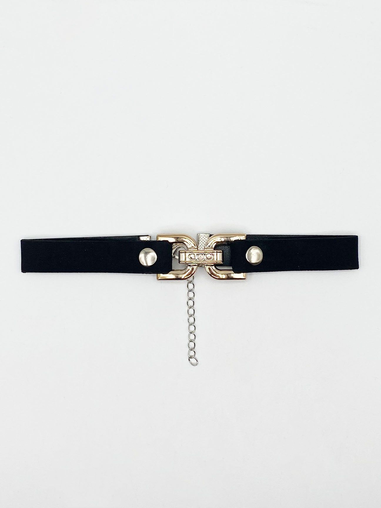 SVNX Black Faux Suede Choker Necklace With Gold Tint Clasp Centre