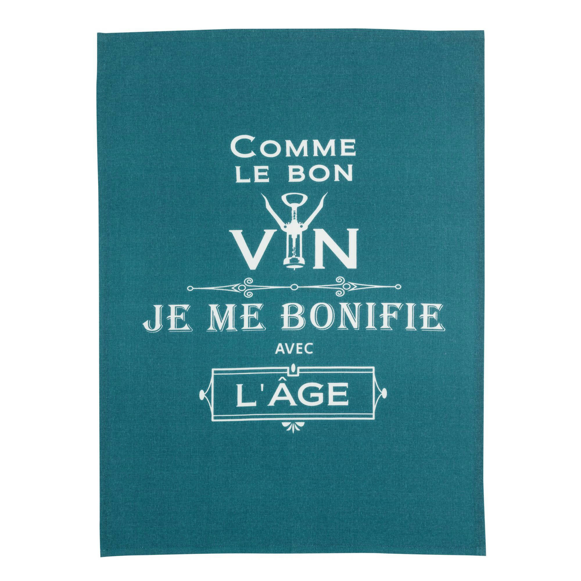 MESSAGES - Torchon message comme le bon vin en coton paon 70 x 50
