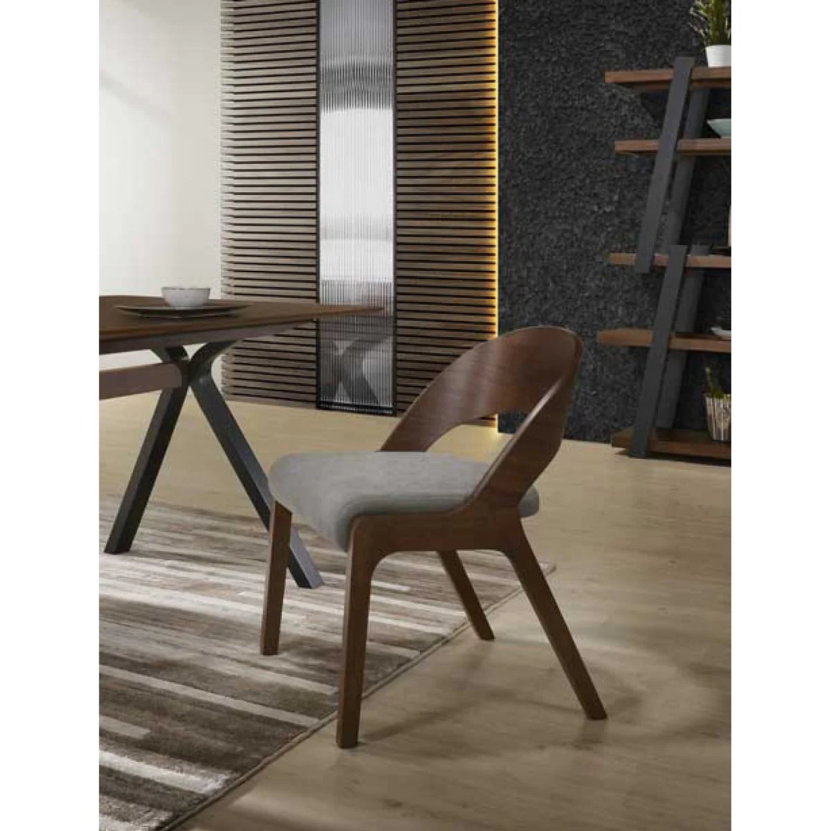 Modrest Runyon Modern Walnut & Grey Fabric Dining Chair (Set of 2)
