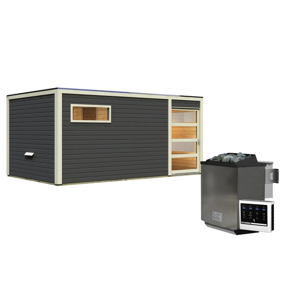 Saunahaus »Walk«, BxTxH: 508 x 276 x 210 cm, 9 kW Bio-Kombi-Ofen mit ext. Steuerung