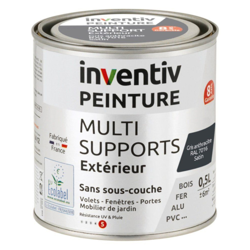 Peinture multi-supports anthracite satiné 0,5 L INVENTIV