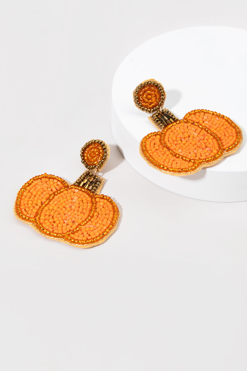 Nettie Seedbead Pumpkin Earrings
