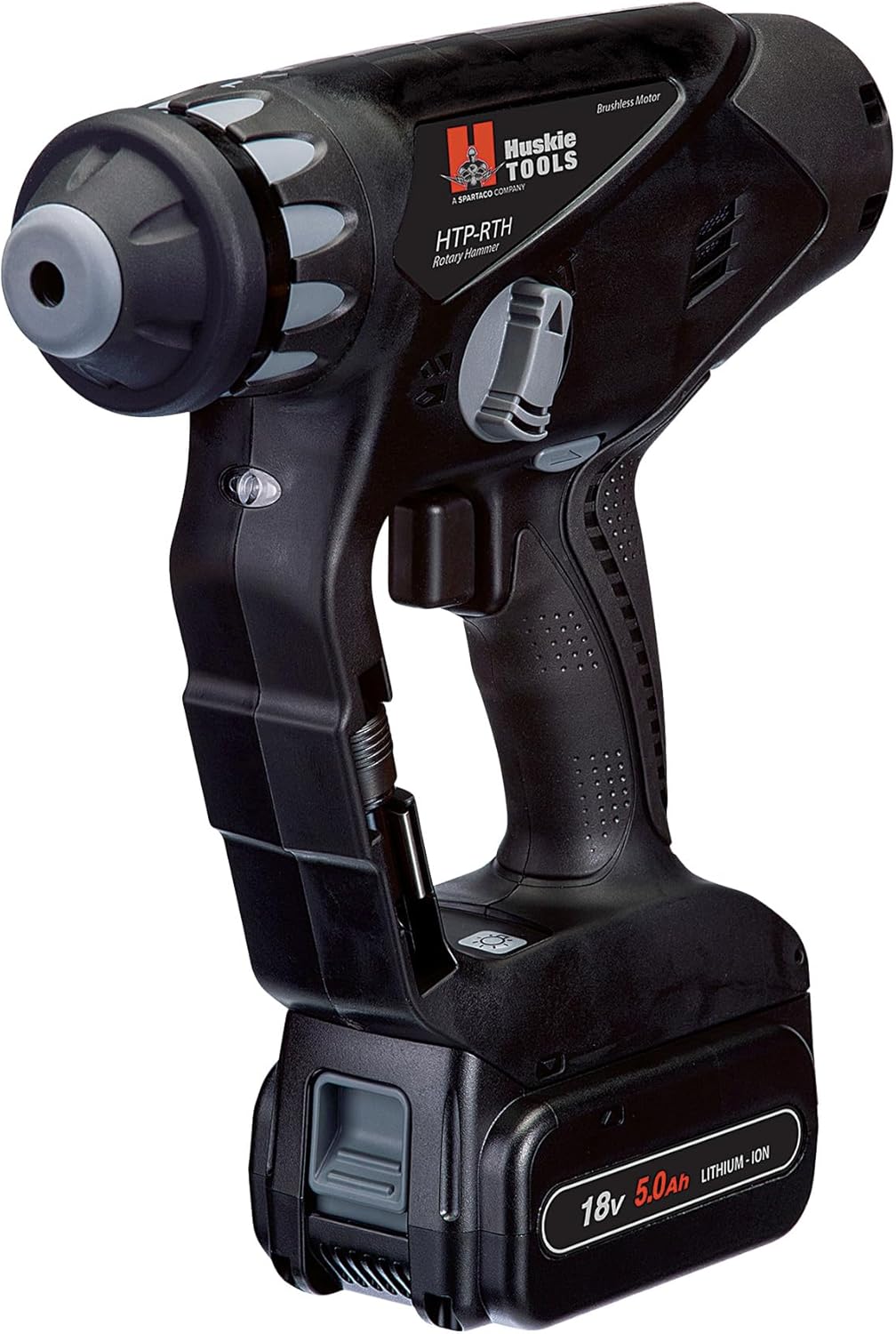 18V Dual Function Rotary Hammer/Drill Driver with 5-Stage Torque Clutch, LED Work Light, SDS-Plus Chuck, 1/4” Hex Drive Adapter by Huskie Tools - SDS Kit w/ 1 Battery, Charger & Tool Bag