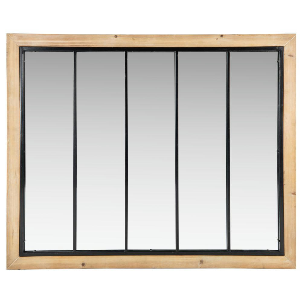 BERGHAM - Miroir verrière rectangulaire coloris noir et naturel 80x65